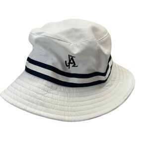 White Bucket Hat with Navy Stripes